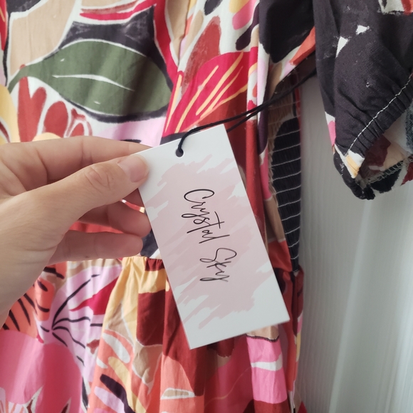 Crystal Sky 2XL Floral Puff Cotton Sleeve Dress Safari Colorful Tropical #48 - Picture 7 of 9